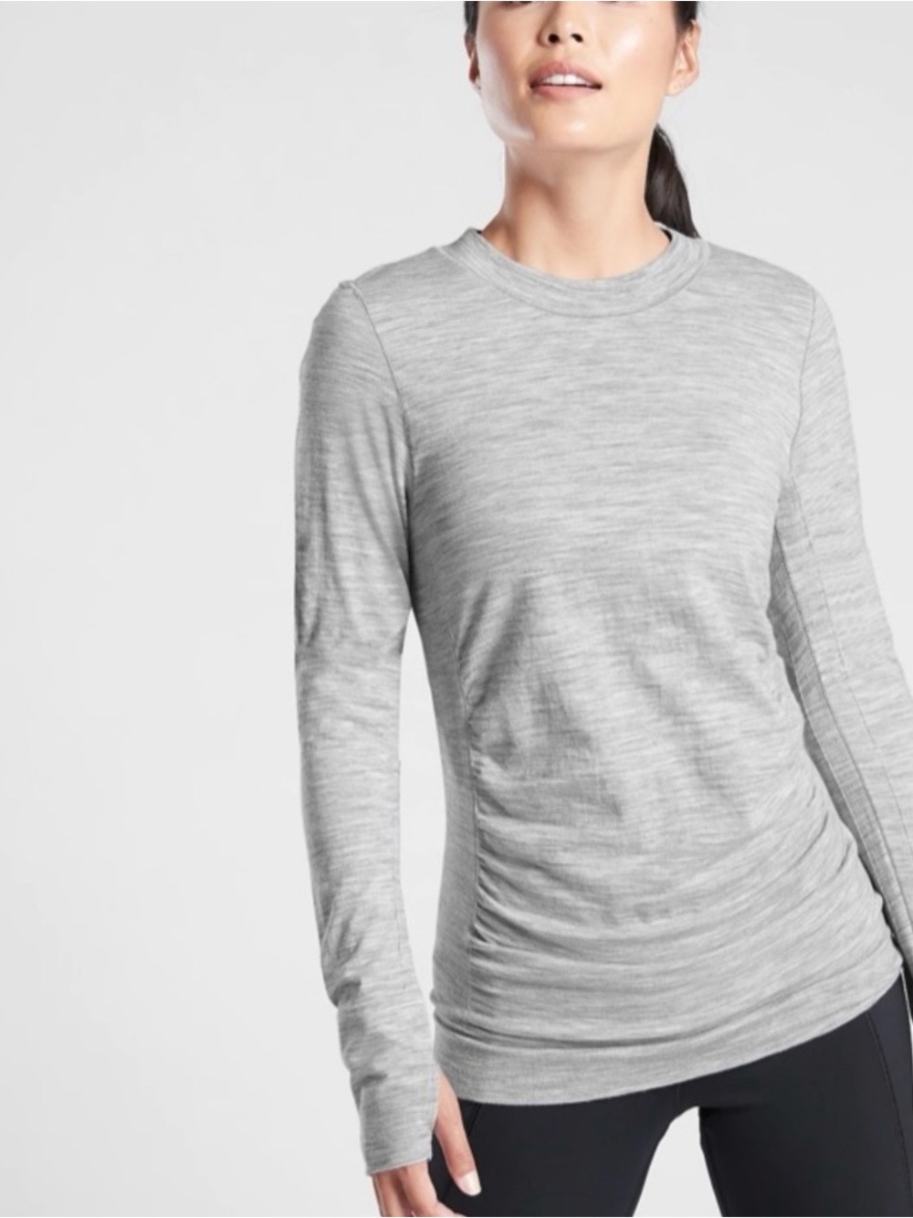 Athleta Foresthill Ascent Long Sleeve Top Gray Ruched Mesh Thumbholes Medium